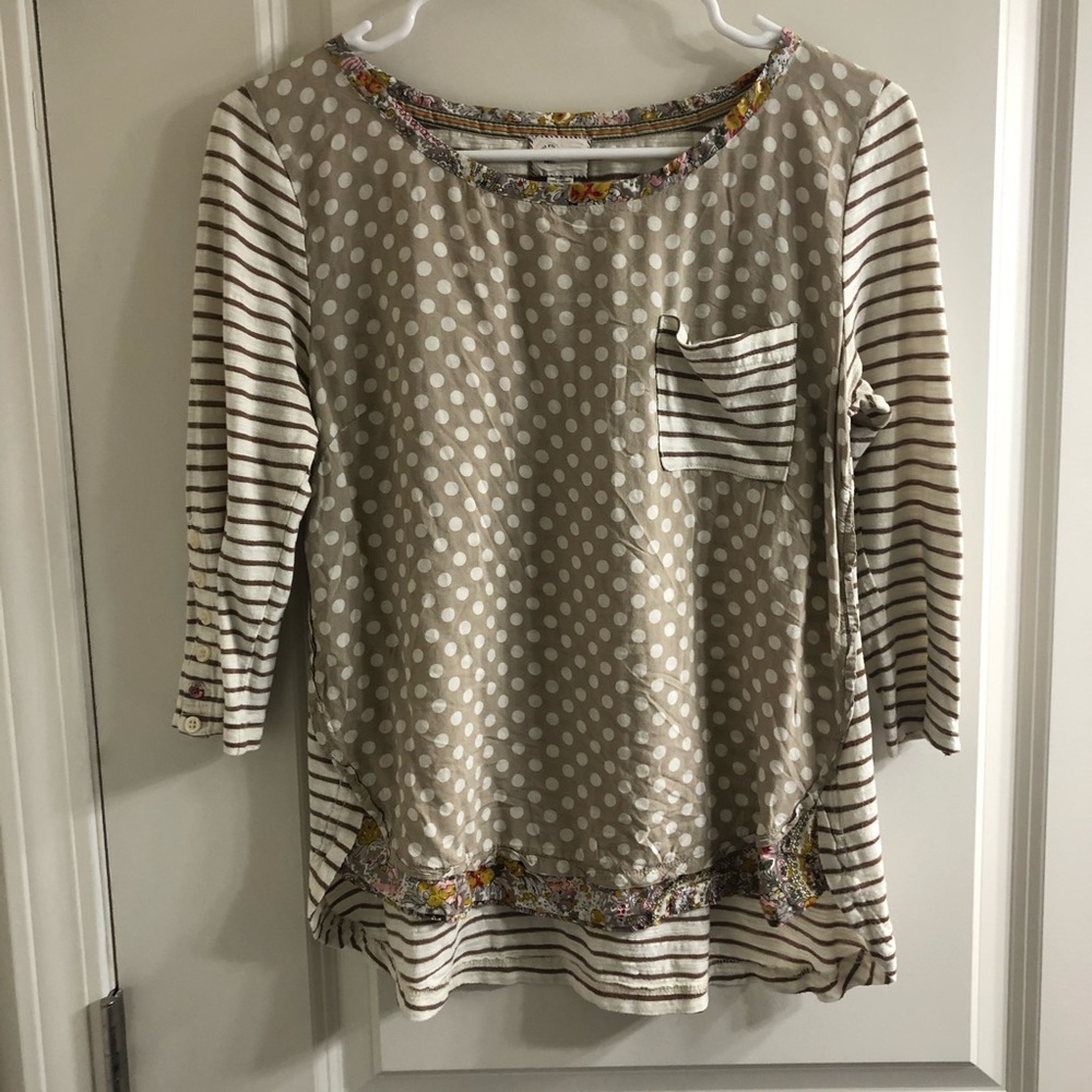 Anthropologie Postmark 3/4 Sleeve Tee Dots Stripes